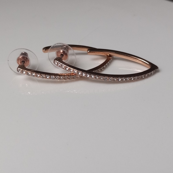 A New Day Rose Gold Rhinestone Long V-Shaped Hoops - Picture 2 of 10